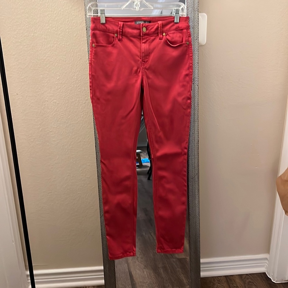 Level 99 Red Sateen Skinny Jeans